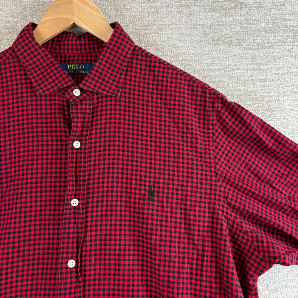 Polo Ralph Lauren Gingham Check Buffalo Plaid Button Down Shirt Men XL Red Black